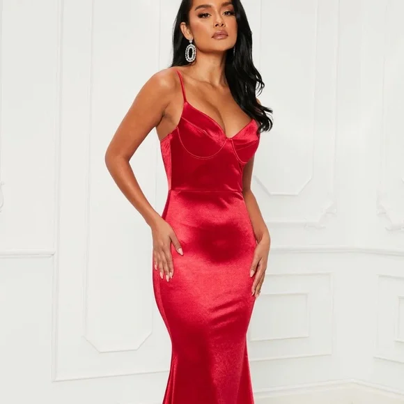 Fashion Nova Dresses Red Satin Maxi Dress Poshmark